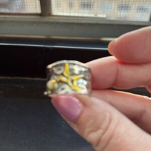 MEGASALE - Handmade Sterling and Vermeil Ring with genuine Opal cabachon.